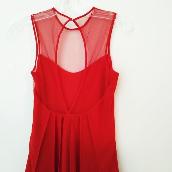 Red HiLo 3Tiered Flowy Pleated Chiffon & Mesh Sleeveless Dress Made In USA SzXS - Picture 6 of 7